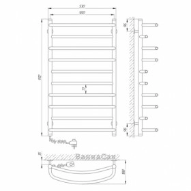 Размеры Полотенцесушитель электрический с основной трубой 30 мм 500х900 LARIS Евромикс Хром Левый 30x20 73207100 фото № 1