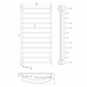 Размеры Полотенцесушитель электрический с 12 перекладинами 600х1200 LARIS Евромикс Хром Левый 30x20 73207209 фото № 1