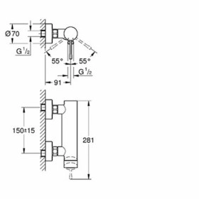 Размеры Смеситель однорычажный для душа GROHE Essence+ хром 33636001 фото № 1