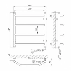 Размеры Электро полотенцесушитель с терморегулятором 450х500 LARIS Виктория Хром Правый 30x20 73207013 фото № 1