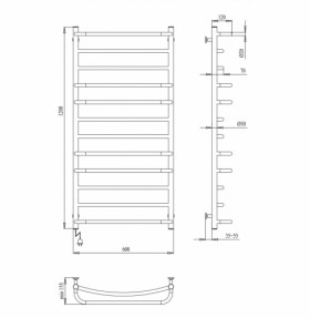 Размеры Полотенцесушитель электро с 12 перекладинами 600 x 1200 мм Paladii Идеал Электро Хром 30х20 левый ИДе046РL фото № 1