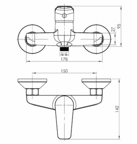 Размеры Смеситель для душа глянцевый Rozzy Jenori VERO RJFA062-03CH фото № 1