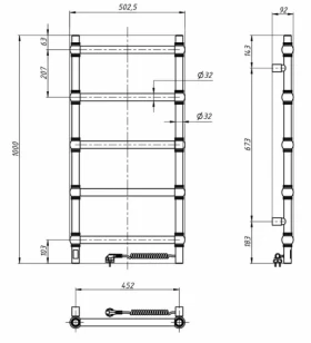 Размеры Полотенцесушитель электрический в стиле ретро 500 х 1000 мм Navin Ретро Д32 золото правый 10-440033-5010 фото № 1