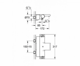 Размеры Смеситель с литым изливом для ванны GROHE GRT 2000NEW хром 34464001 фото № 1