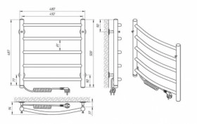 Размеры Полотенцесушитель электрический с 5 перекладинами 480 x 500 мм Laris Классик Д30 хром 73207721 фото № 1