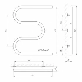 Размеры Полотенцесушитель водяной из круглой трубы 500х600 LARIS РС3 Змеевик Хром 32 НР 1 д 71207218 фото № 1