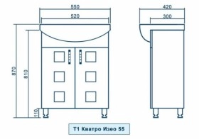 Размеры современная тумба с раковиной в ванную 55 см с фрезой квел кватро т1 кватро изео 55 квел с умывальником изео 55 №1 фото № 1