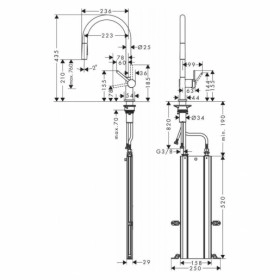 Размеры Кухонный смеситель для кухни с выдвижным душем HANSGROHE TALIS 72801000 фото № 1