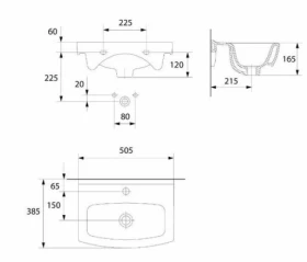 Размеры Полукруглая раковина в ванную 50 см шириной Cersanit CERSANIA NEW K11-0163 фото № 1