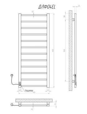 Розміри Сушка для рушників електрична для квартири 500 x 1200 мм Kosser Лофт Д40х25 біла ліва ДЛФ04ELW фото № 1