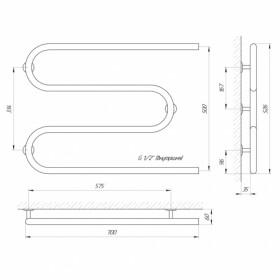 Размеры Полотенцесушитель водяной глубиной 10 см 700х500 LARIS РС3 Змеевик Хром 25 ВР 1/2 д 71207186 АК2022 фото № 1