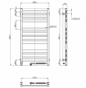 Размеры Металлический полотенцесушитель электрический 500 х 1000 мм Navin Largo Д30 белый правый 12-844053-5010 фото № 1