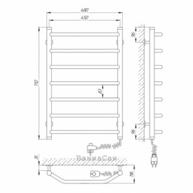 Размеры Полотенцесушитель электрический с выключателем 450х700 LARIS Виктория Хром Правый 30x20 73207016 фото № 1