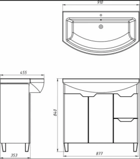 Розміри Меблі у ванну 90 см шириною Ванланд Wood 44985-44999-45002 фото № 1