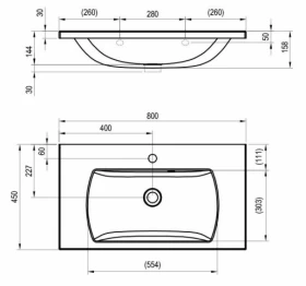 Размеры Умывальник Ravak Classic II 800 белый с отверстием XJX01180000 фото № 1