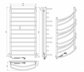 Розміри Сушка для рушників електричний преміум класу 630 x 1200 мм Laris Євромікс Д30 хром 73207691 фото № 1
