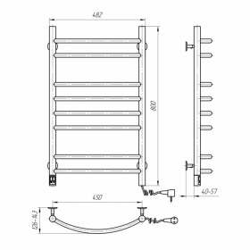 Размеры Полотенцесушитель электрический из круглой трубы 480 х 800 мм Navin Камелия Д30 хром левый 10-007120-4880 фото № 1