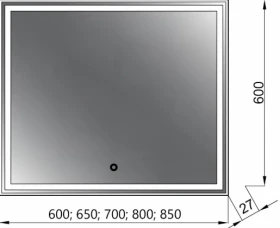 Размеры Зеркало в ванную комнату 85 см шириной Юввис Сицилия Z-850*600 LED фото № 1