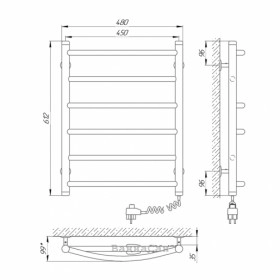 Размеры Электрический полотенцесушитель из круглой трубы 450х600 LARIS Микс Хром Правый 30x20 73207009 фото № 1