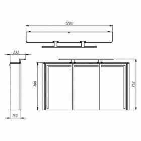 Размеры Шкаф с зеркалом для ванной шириной 130 см матовое Soft-Feel Botticelli Levanto LvM-128 серый мат фото № 1