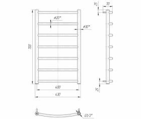 Размеры Полотенцесушитель водяной хромированный 430х700 Mario Классик 30x20 ВР 1/2 д 4820111350308 фото № 1
