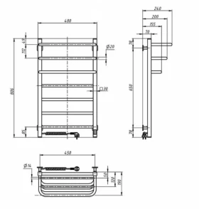 Размеры Электрический полотенцесушитель производство Украина 480 х 800 мм Navin Fortis Д30 хром левый 10-053153-4880 фото № 1