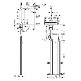 Розміри Змішувач для мйки з висувним душем HANSGROHE AQUNO 73830800 фото № 1