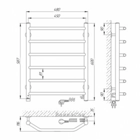 Размеры Электро полотенцесушитель с 6 перекладинами 450х600 LARIS Виктория Хром Правый 30x20 73207015 фото № 1