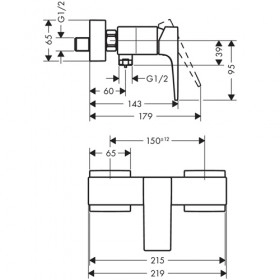 Розміри Німецький змішувач для душової HANSGROHE METROPOL 32560000 фото № 1