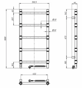 Размеры Прямой электрический полотенцесушитель 500 х 1000 мм Navin Ретро Д32 бронза правый 10-540033-5010 фото № 1