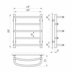 Размеры Полотенцесушитель водяной с полками 400х500 LARIS П5 Евромикс Хром 30x20 ВР 1/2 д 71207653 фото № 1
