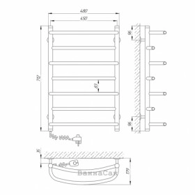 Размеры Полотенцесушитель электрический высотой 70 см 450х700 LARIS Евромикс Хром Левый 30x20 73207096 фото № 1