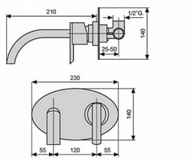 Размеры Премиум смеситель для раковины Emmevi ELLY CR41055 хром фото № 1