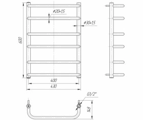 Размеры Полотенцесушитель водяной с 6 перекладинами 430х600 Mario Стандарт Хром 30x20 ВР 1/2 д 4820111350384 фото № 1