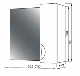 Размеры Зеркало в ванную 60 см с доводчиками ЮВВИС Оскар Z-1 шкаф правый без подсветки фото № 1