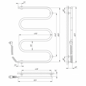 Размеры Полотенцесушитель электрический высотой 80 см 500х800 LARIS Змеевик Хром Левый 25 73207124 фото № 1