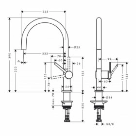 Размеры Смеситель для кухни HANSGROHE TALIS 72804000 фото № 1