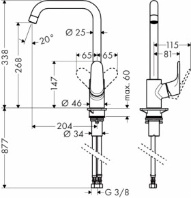 Размеры Большой смеситель для кухни HANSGROHE Focus 31820800 фото № 1