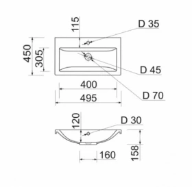 Размеры Раковина мебельная на тумбу 50 см шириной Adamant Cers 7582 фото № 1