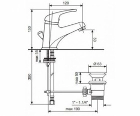 Размеры Смеситель с донным клапаном для раковины Emmevi WINNY CR95003 хром фото № 1