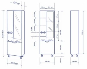 Размеры шкаф-пенал для ванной 60 см с зеркалом пик альвеус п07к60врz №1 фото № 1