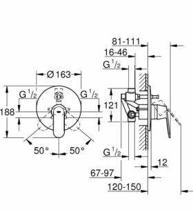 Розміри Змішувач для душу середнього розміру Grohe Eurosmart Cosmopolitan хром 32880000 фото № 1