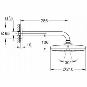 Розміри Лійка для верхнього душа німецька GROHE Tempesta 210 мм, 1 режим хром 26411000 фото № 1