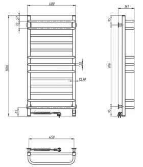 Размеры Полотенцесушитель электрический 480 х 1000 мм Navin Грандис Д30 белый левый 12-108153-4810 фото № 1