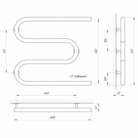 Размеры Полотенцесушитель водяной с основной трубой 32 мм 600х500 LARIS РС3 Змеевик Хром 32 НР 1 д 71207203 фото № 1