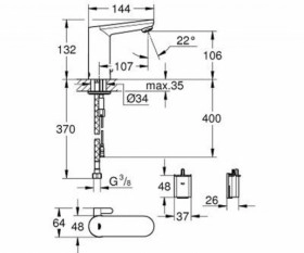 Размеры Смеситель сенсорный для умывальника GROHE ESM Cosmo E хром 36327001 фото № 1