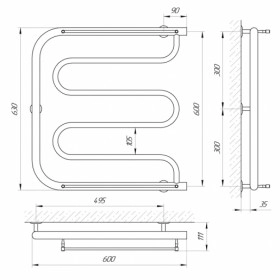 Размеры Полотенцесушитель водяной трубчатый 600х600 LARIS П Фокстрот Хром 30x20 ВР 1/2 д 71207453 фото № 1