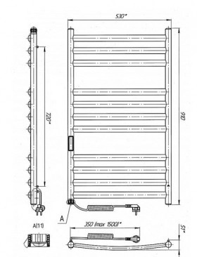 Размеры Электрический полотенцесушитель с 11 перекладинами 530 х 900 мм Laris Классик Д30 хром 73207660 фото № 1