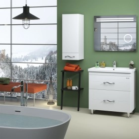 В интерьере набор в ванную комнату с зеркалом 70 см с прямыми фасадами санверк mindal 25520-25555 №1 фото № 1