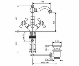 Размеры Смеситель в классическом стиле для раковины Emmevi DECO умыв L-145 СR12615 хром фото № 1